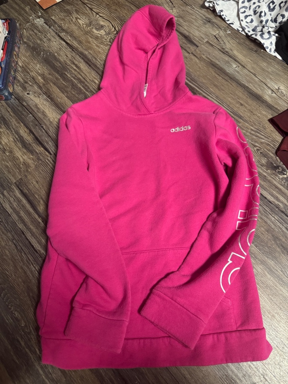 adidas Hot Pink Fleece Hoodie with Sleeve Logo